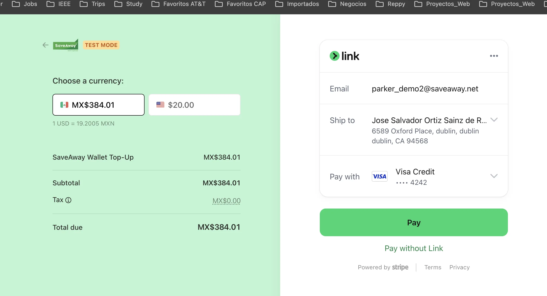 Stripe Checkout Wallet