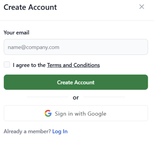 Create Account with email and Google sign-in